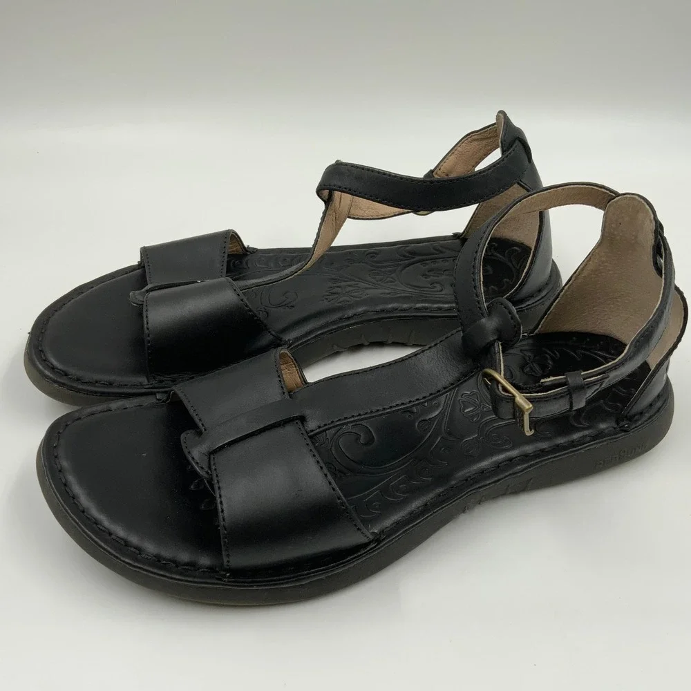 Bogs Anna Sandal Black Leather Strappy Flat Comfort Sandals 71876W-001 Womens 9